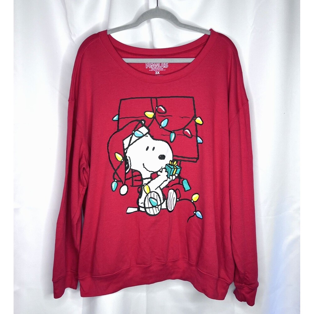 Peanuts Snoopy Holiday Christmas Lights Graphic Plus Sweatshirt Size 3X Red